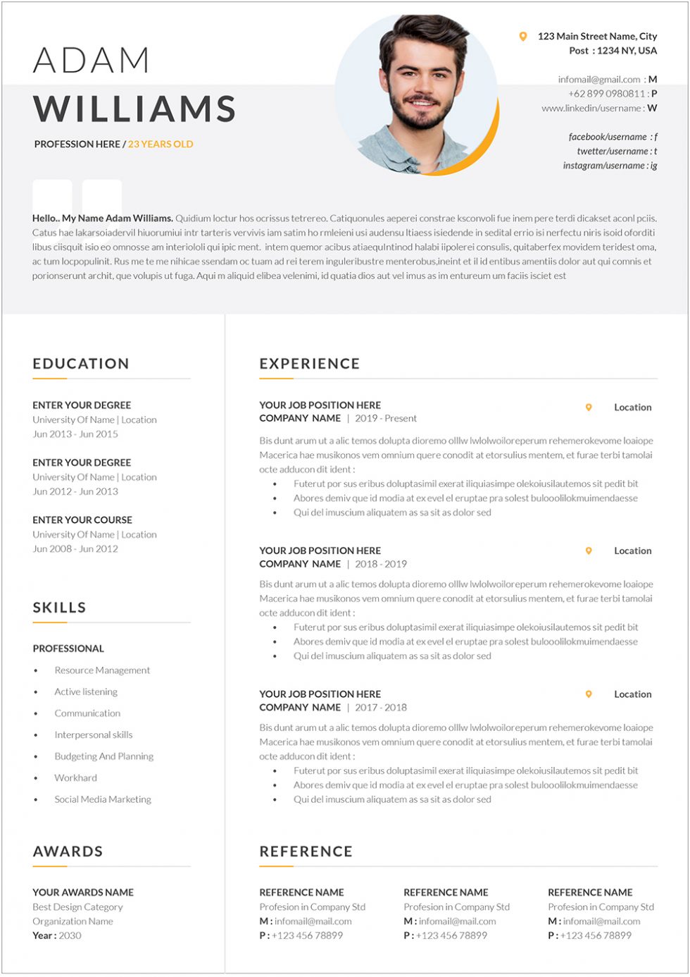 Example CV Organized Format Word to Download | Resume Organized