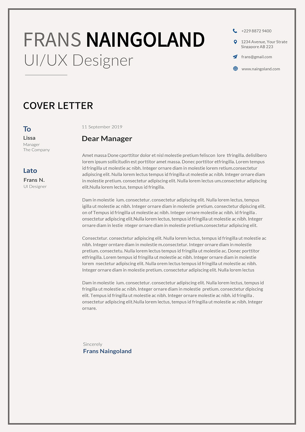 job cover letter word format